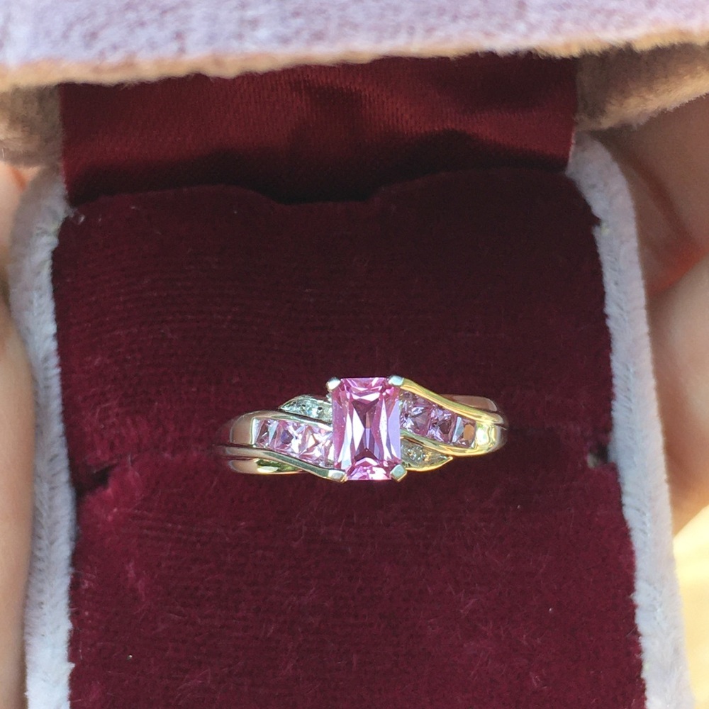 10k Solid White Gold Pink Topaz & Diamond Ring - Picture 2 of 15